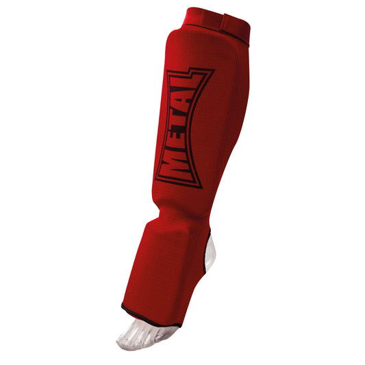 Protège-tibias + Pieds tissu rouges Métal Boxe MB153