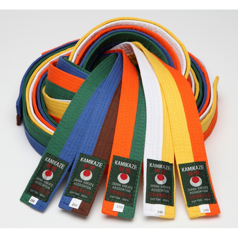 Ceinture bicolore Orange Verte piquée KAMIKAZE